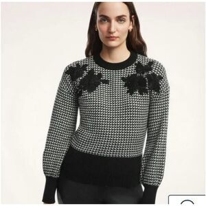 Brooks Brothers Merino Wool Houndstooth Embroidered Sweater Size Small Luxury